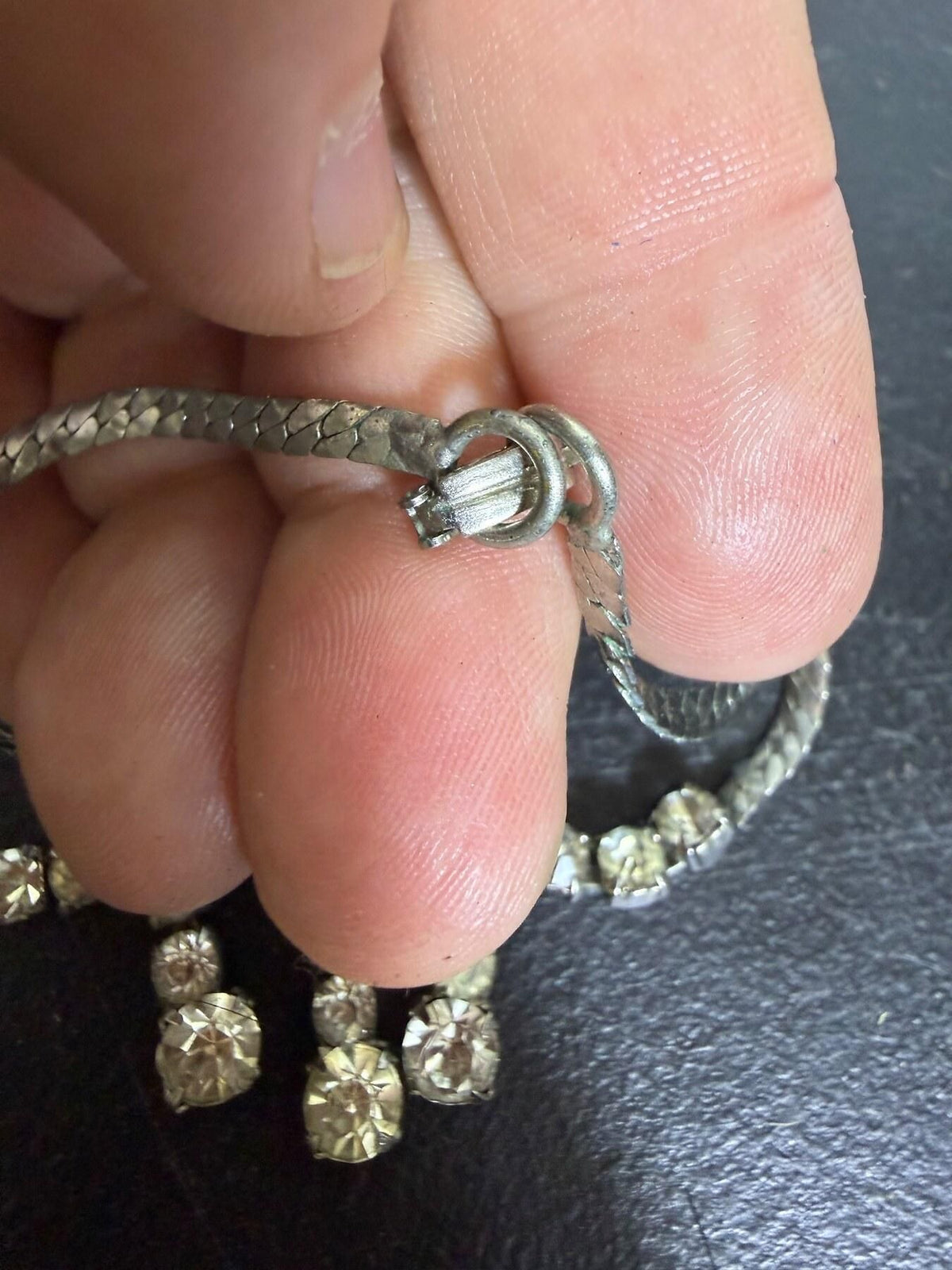Vintage Silver Tone Rhinestone Dangle Choker Necklace 16" - Wormhole Thrift