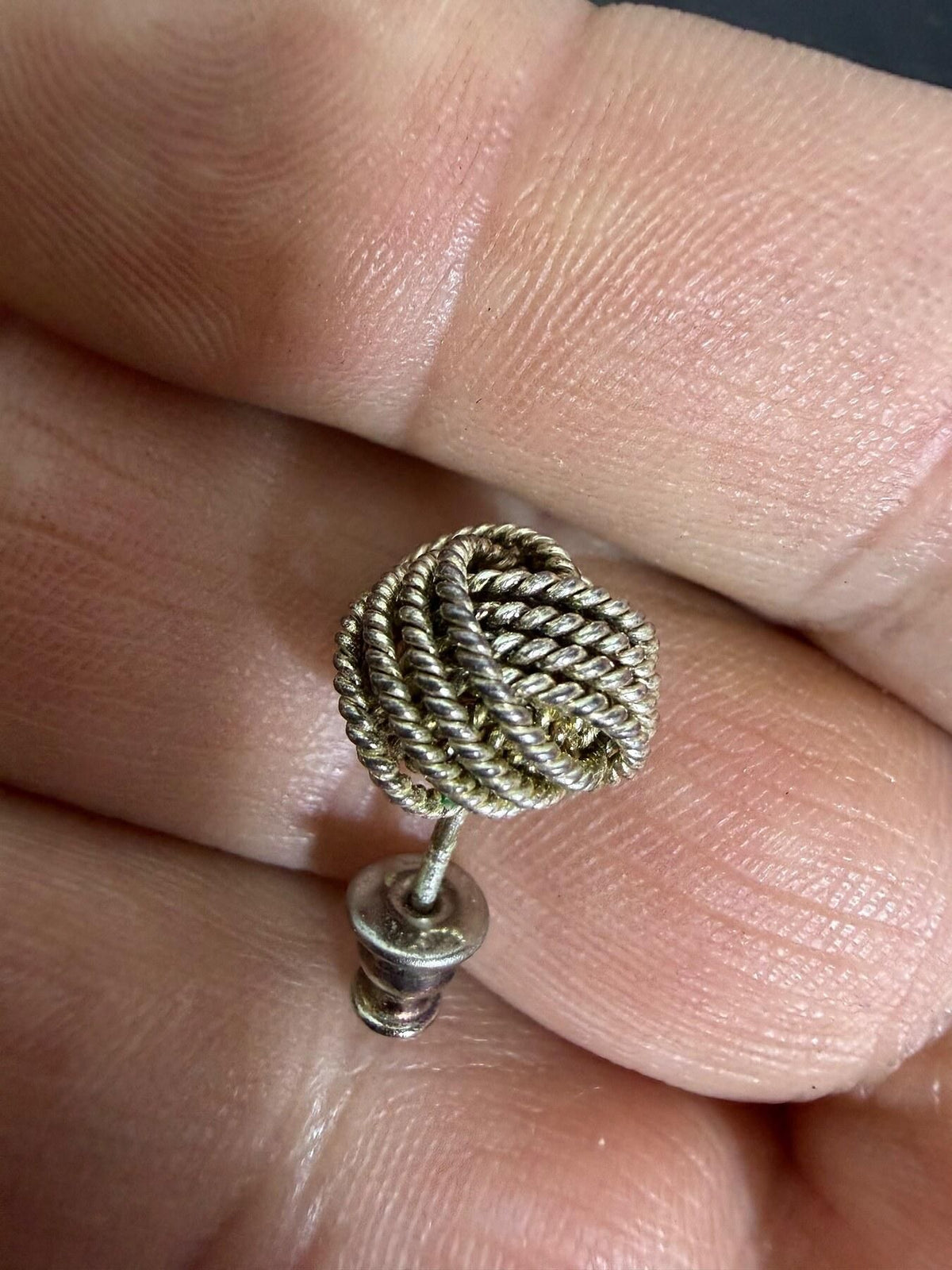 Vintage Silver Tone Coiled Rope Knot Stud Earrings - Mismatched Backs - Wormhole Thrift