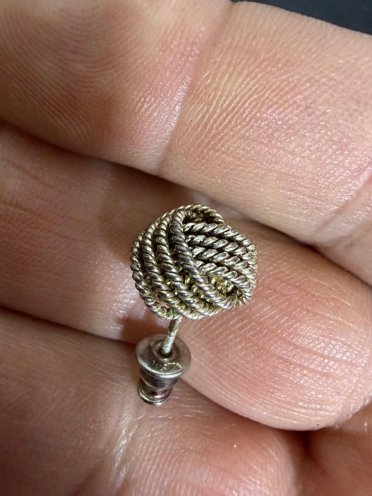 Vintage Silver Tone Coiled Rope Knot Stud Earrings - Mismatched Backs - Wormhole Thrift