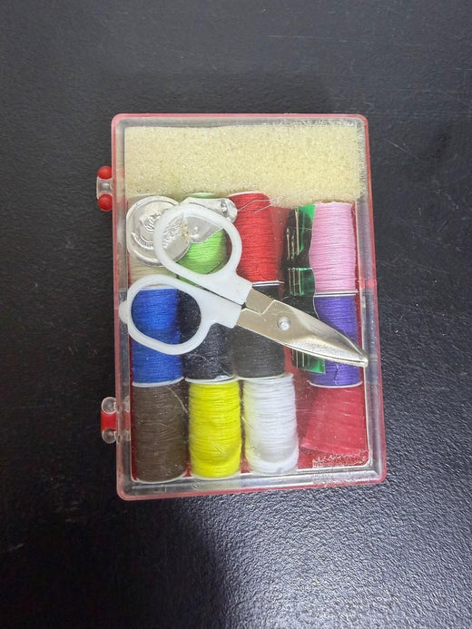 Compact Red Travel Sewing Kit w/ Thread, Scissors, Thimble - Wormhole Thrift