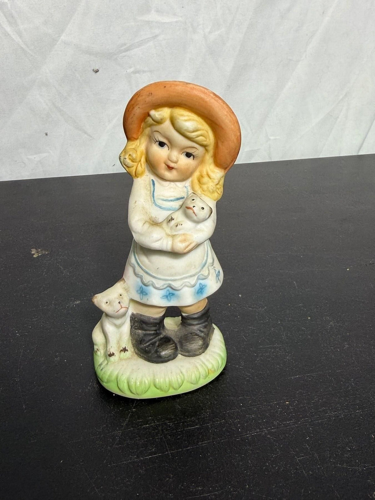 Vintage FBIA Ceramic Girl Figurine with Lambs - Taiwan - Wormhole Thrift