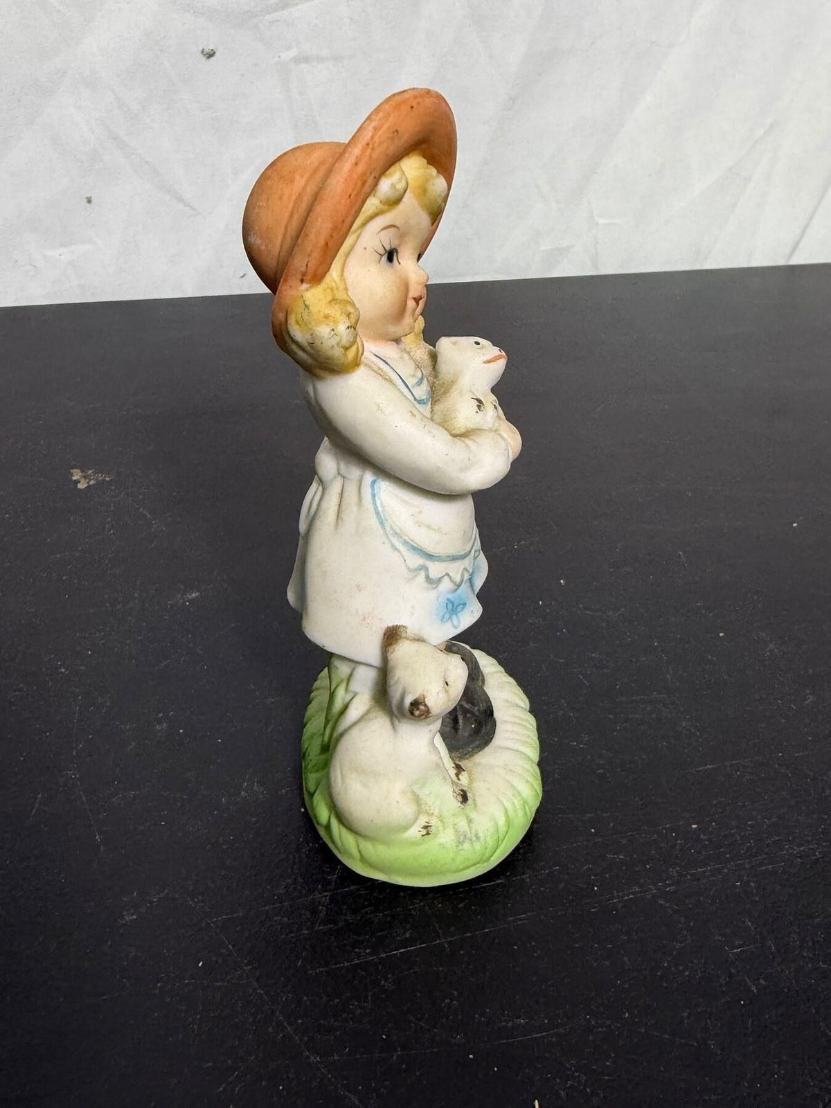 Vintage FBIA Ceramic Girl Figurine with Lambs - Taiwan - Wormhole Thrift