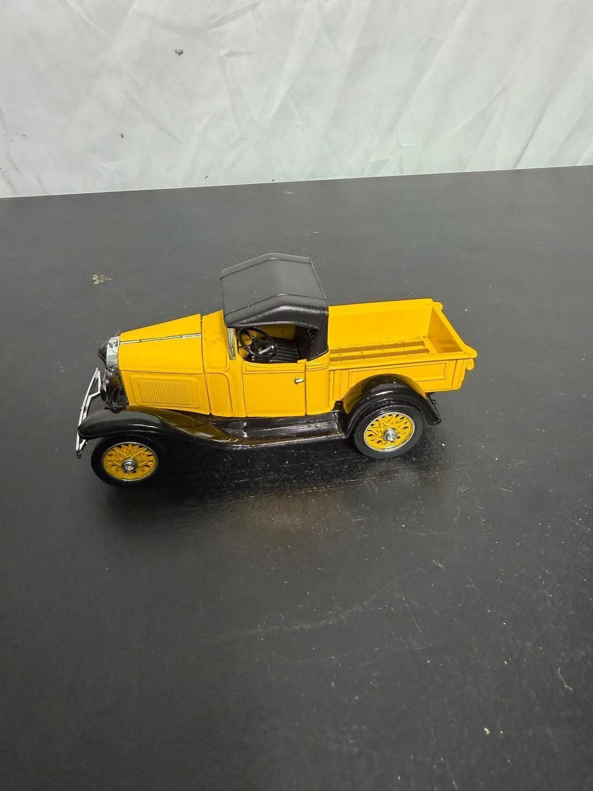 Vintage 1932 Chevy Open Cab Pickup Yellow Diecast Model Car Truck - Wormhole Thrift