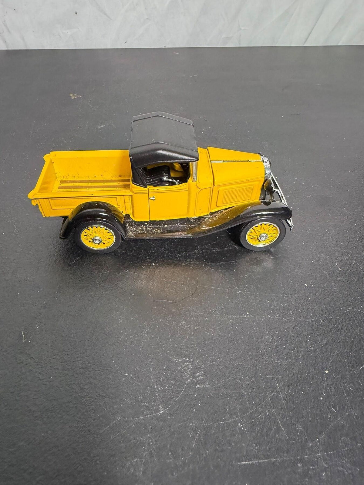Vintage 1932 Chevy Open Cab Pickup Yellow Diecast Model Car Truck - Wormhole Thrift