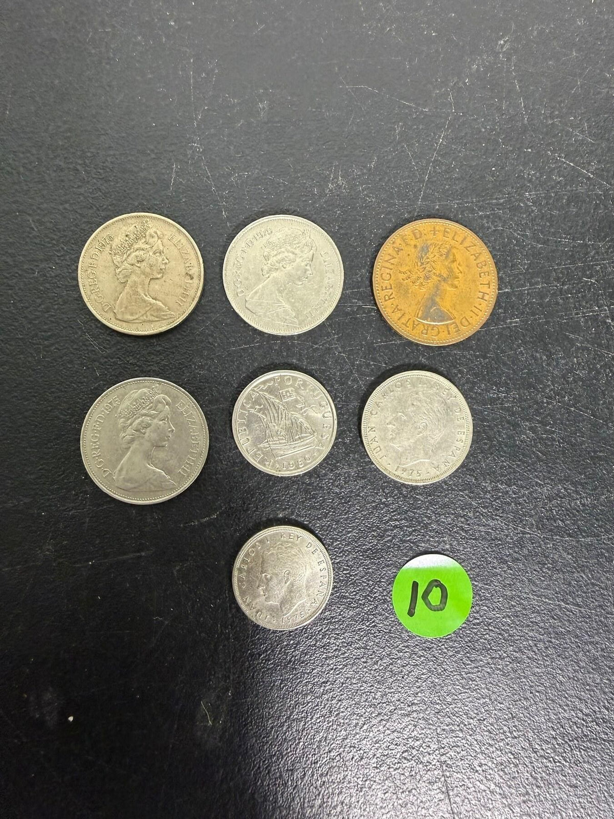 Vintage British & Spanish Coin Lot - 7 Circulated Coins - Wormhole Thrift