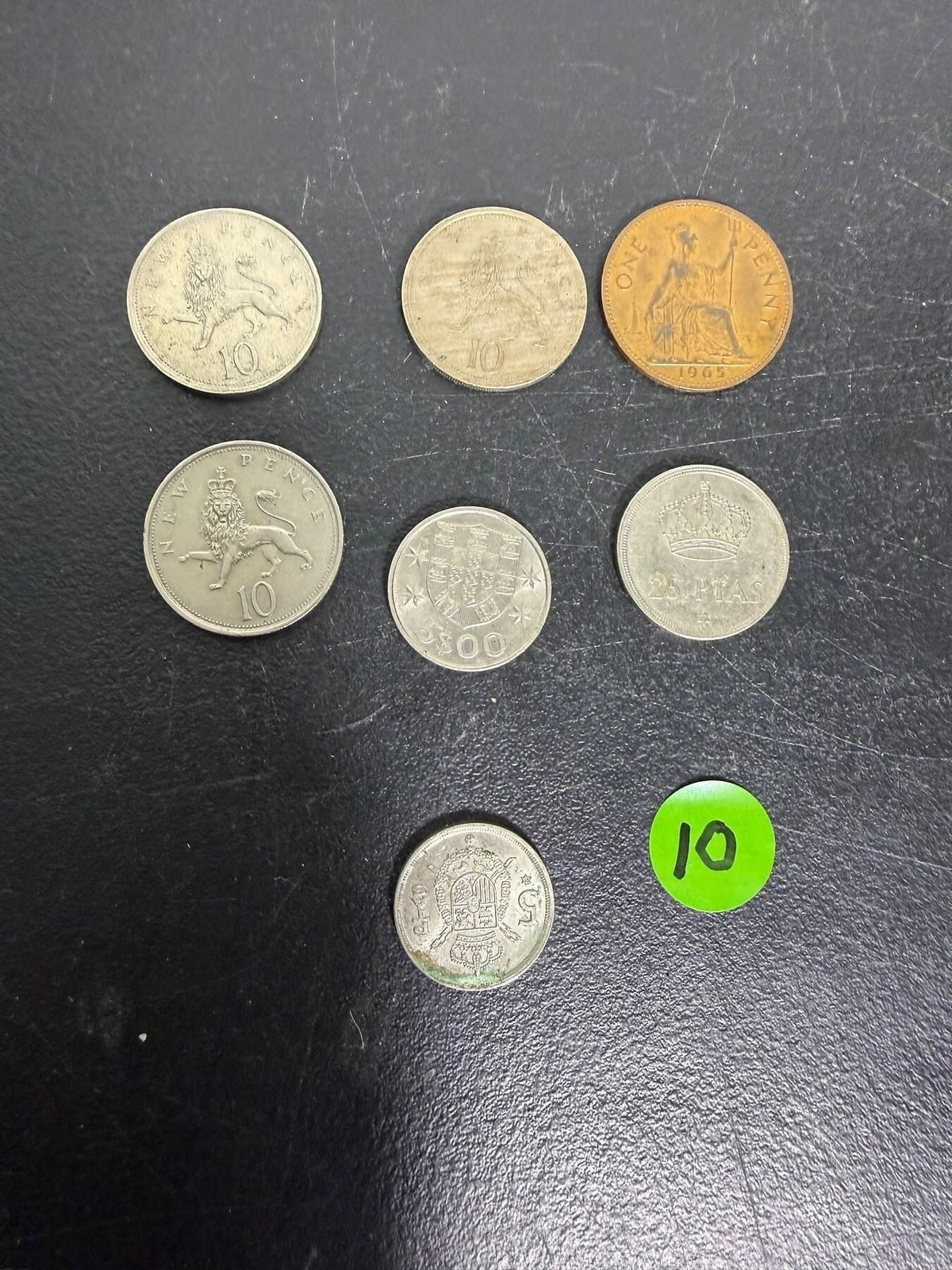 Vintage British & Spanish Coin Lot - 7 Circulated Coins - Wormhole Thrift