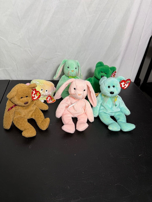 Vintage Ty Beanie Babies Lot of 6 Plush Toys w/ Tags - Curly, Hoppity, Ariel & - Wormhole Thrift