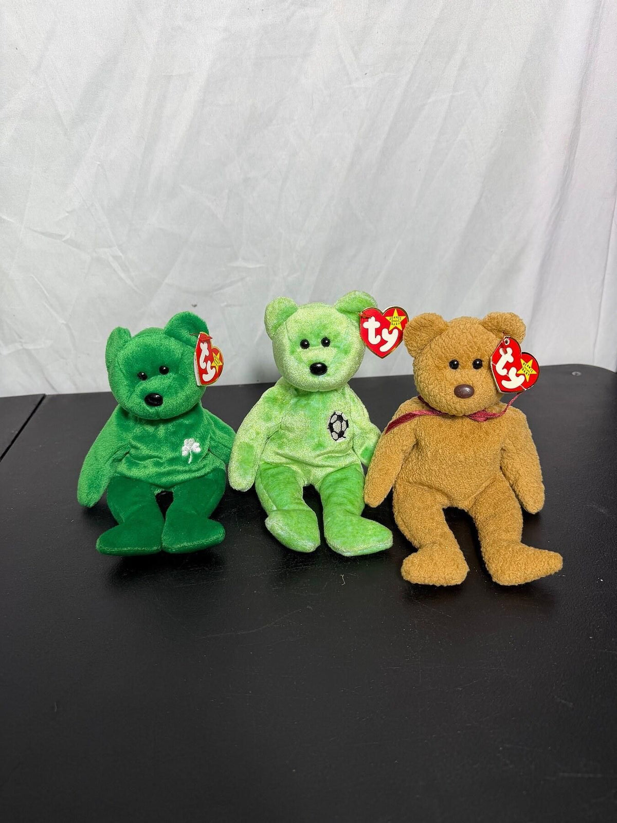 Vintage Ty Beanie Babies Lot of 3: Erin, Kicks, Curly Bears w/ Tags - Wormhole Thrift