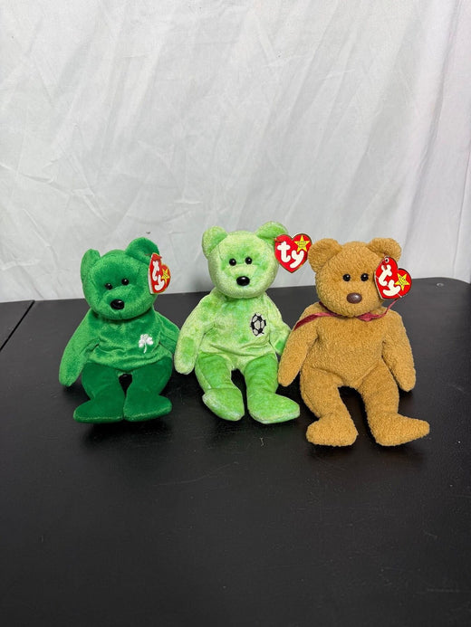 Vintage Ty Beanie Babies Lot of 3: Erin, Kicks, Curly Bears w/ Tags - Wormhole Thrift