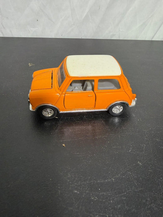 Vintage SS 5701 Diecast Model Car Classic Mini Cooper Orange White - Wormhole Thrift