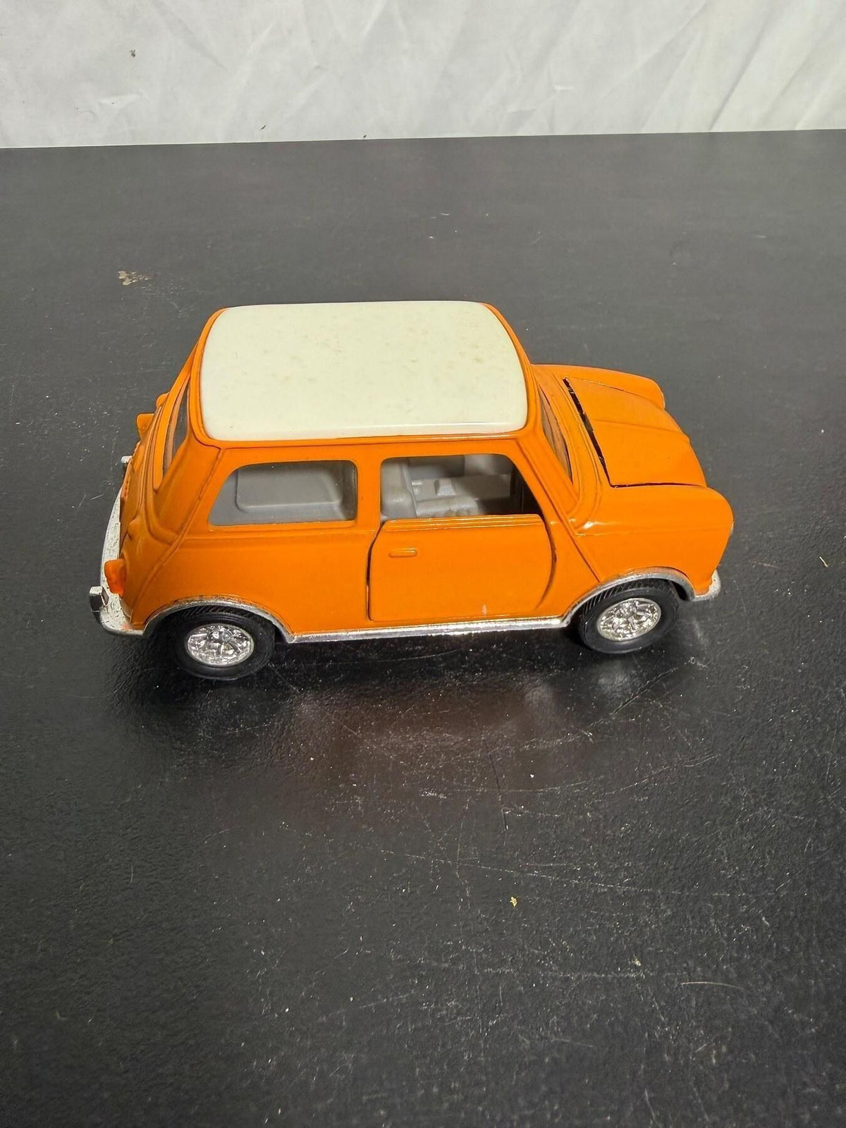 Vintage SS 5701 Diecast Model Car Classic Mini Cooper Orange White - Wormhole Thrift
