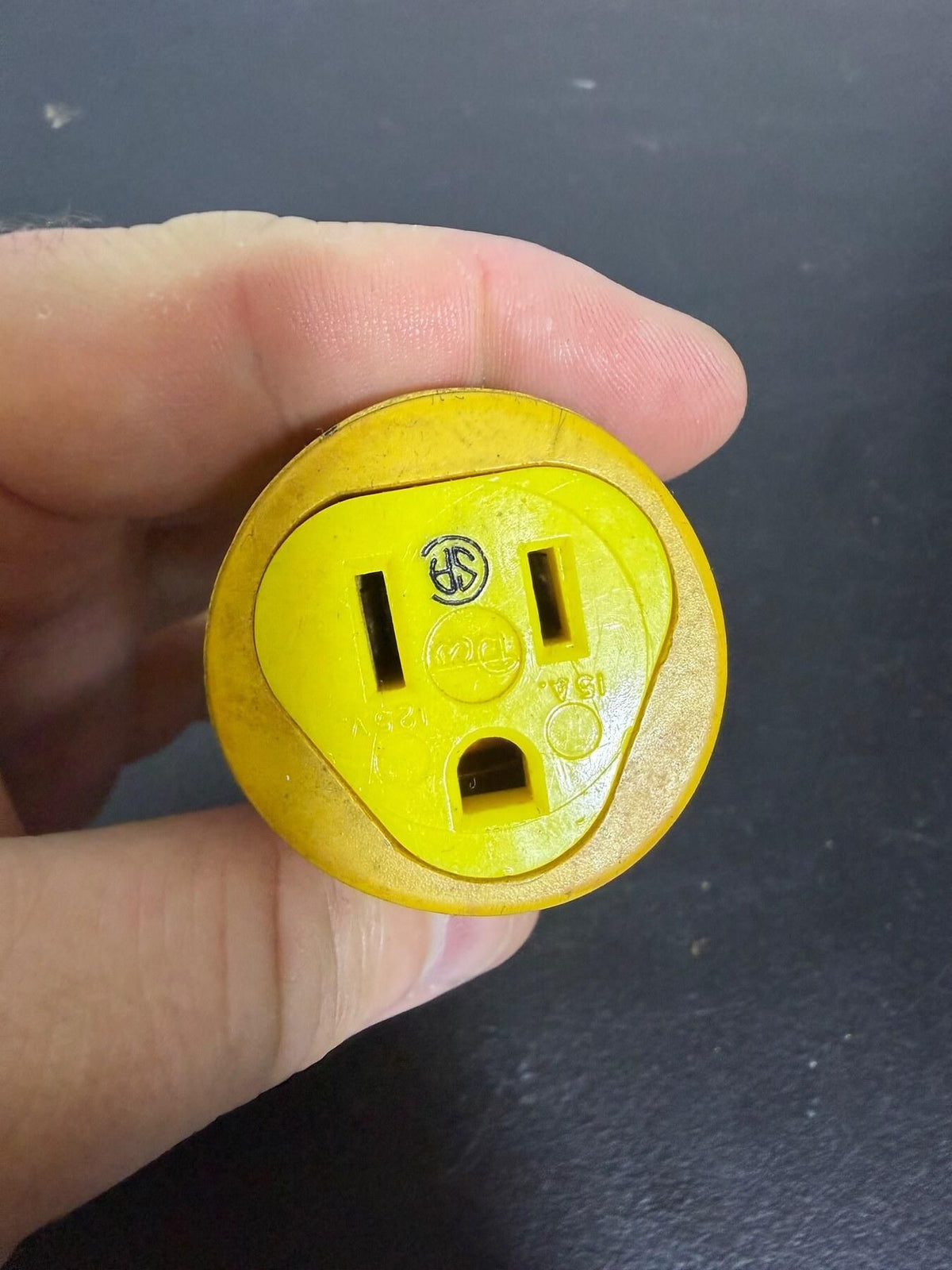 Yellow NEMA L5-15P Locking Plug to 5-15R Receptacle Adapter 15A 125V - Wormhole Thrift