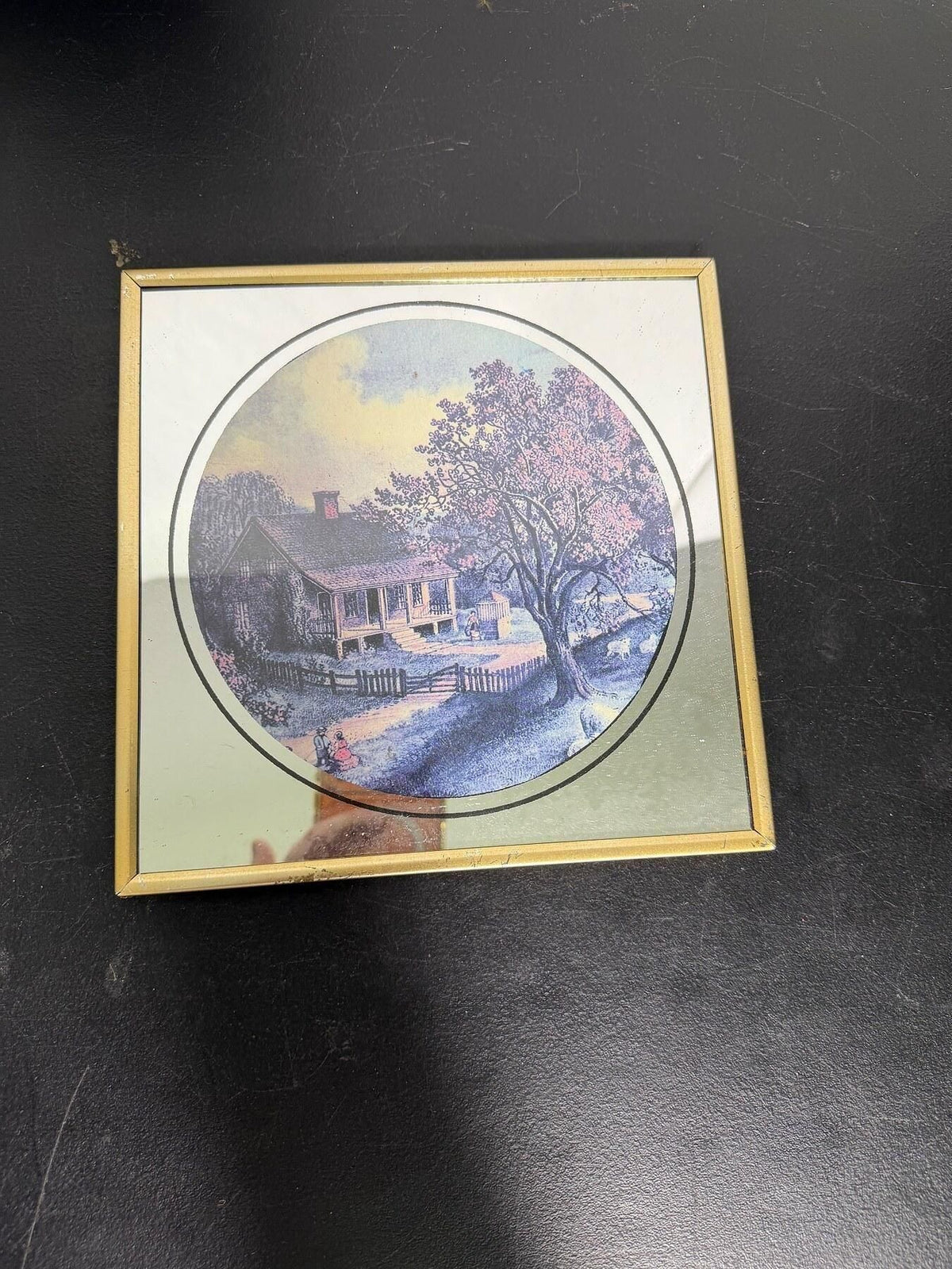 Framed Country Cottage Landscape Mirrored Wall Art Made in Taiwan - Wormhole Thrift