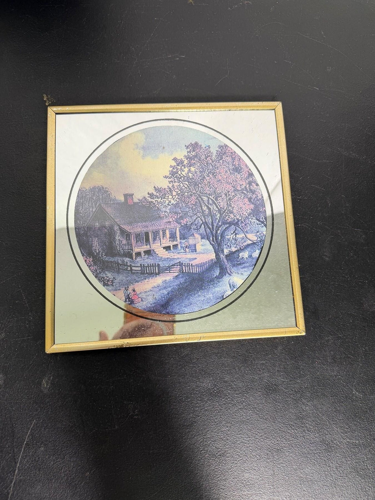Framed Country Cottage Landscape Mirrored Wall Art Made in Taiwan - Wormhole Thrift