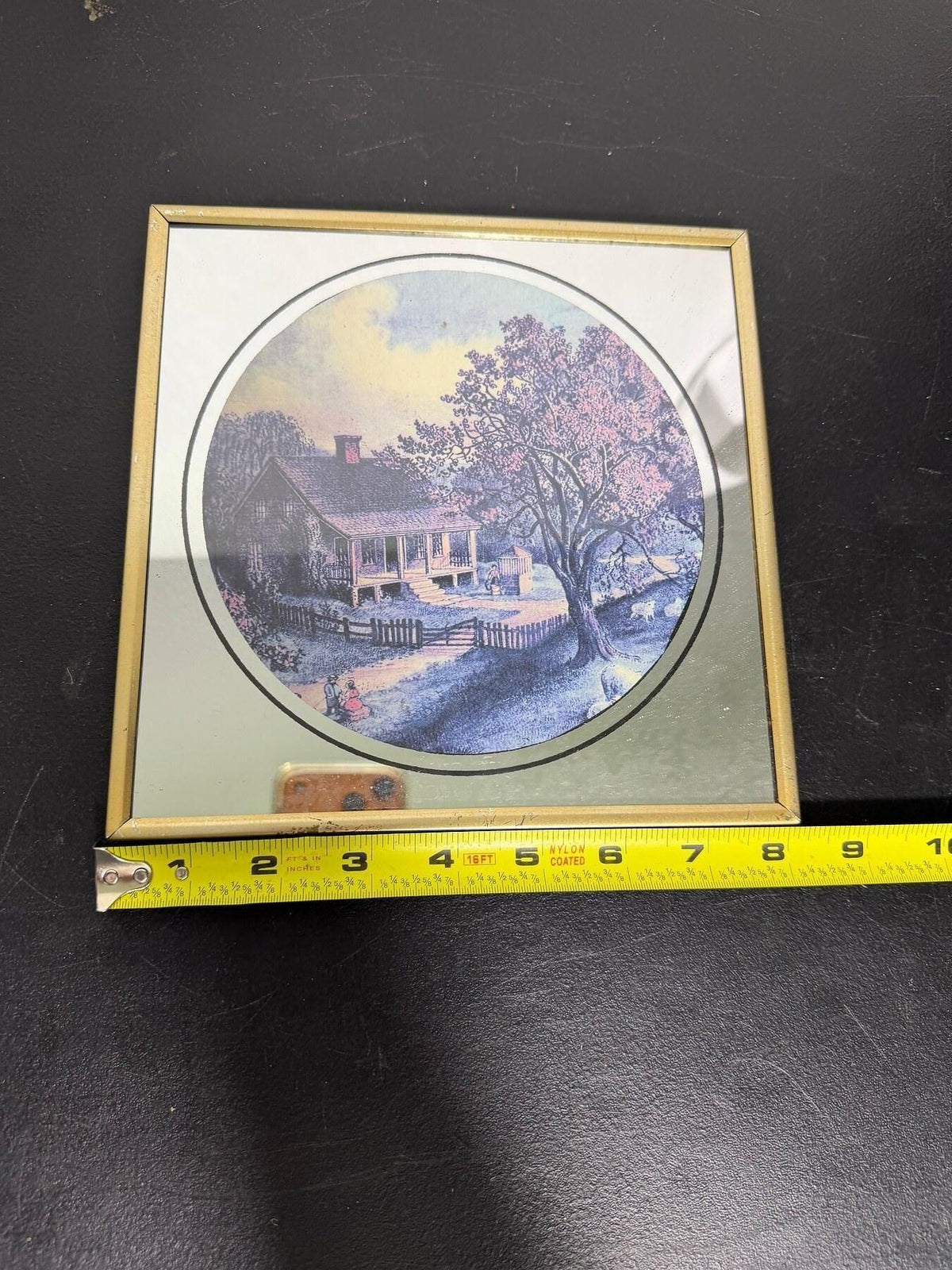 Framed Country Cottage Landscape Mirrored Wall Art Made in Taiwan - Wormhole Thrift
