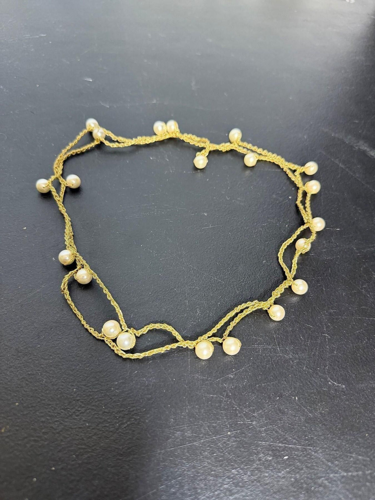 Retro Style Gold Tone Faux Pearl Twisted Chain Necklace 24" - Wormhole Thrift