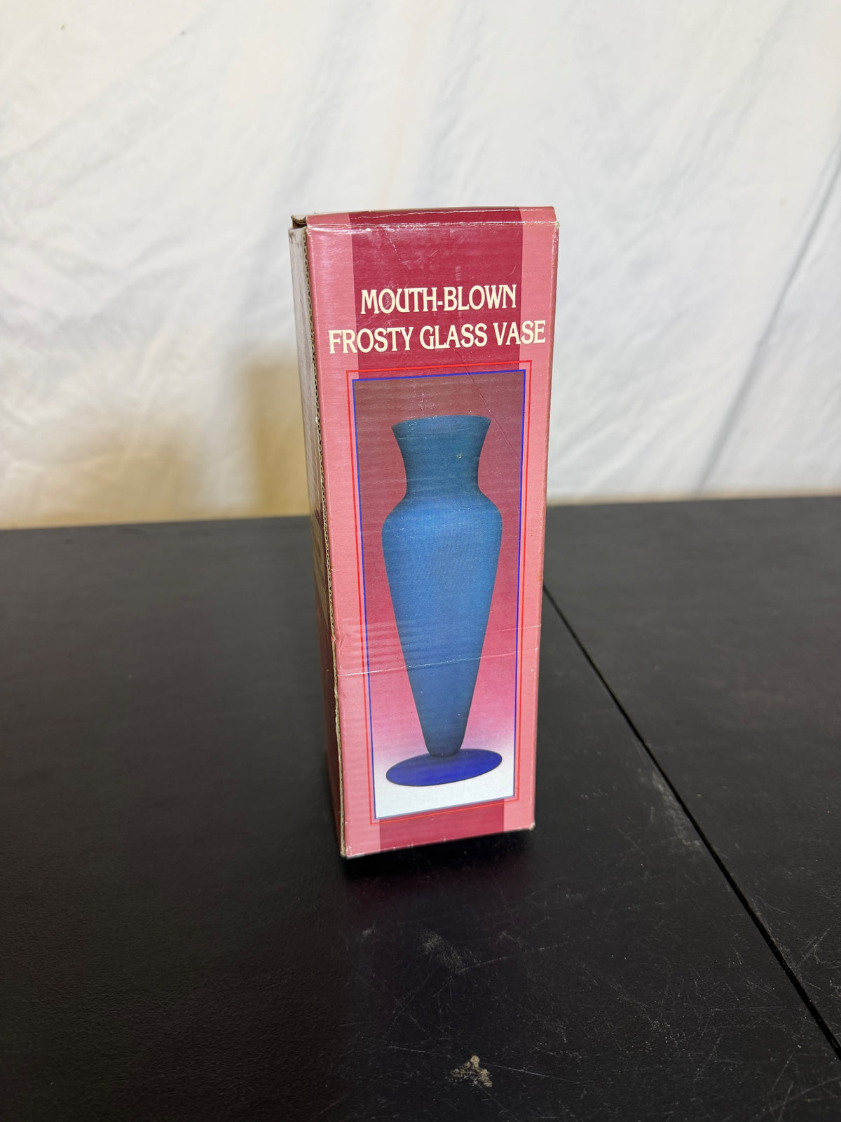Four Star Mouth-Blown Frosted Green Blue Glass Vase w/ Box - Wormhole Thrift