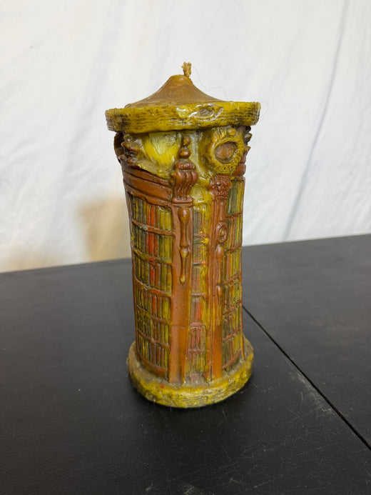 Vintage Johann Günter Wachswerke Library Bookshelf Pillar Candle Handbemalt - Wormhole Thrift