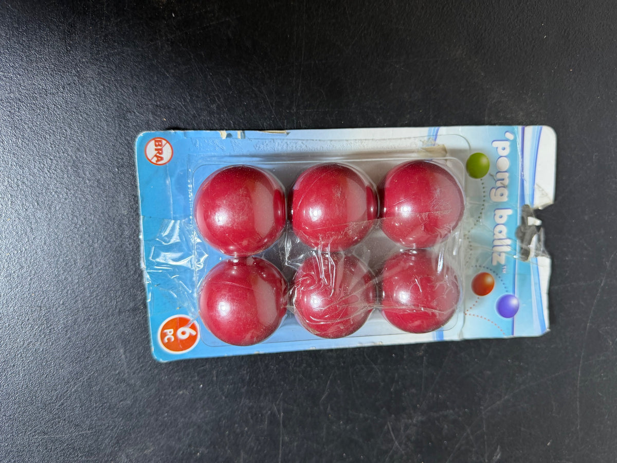 EVERHOLDER Pong Ballz 6-Piece Set Red Plastic Balls New in Damaged Pack - Wormhole Thrift