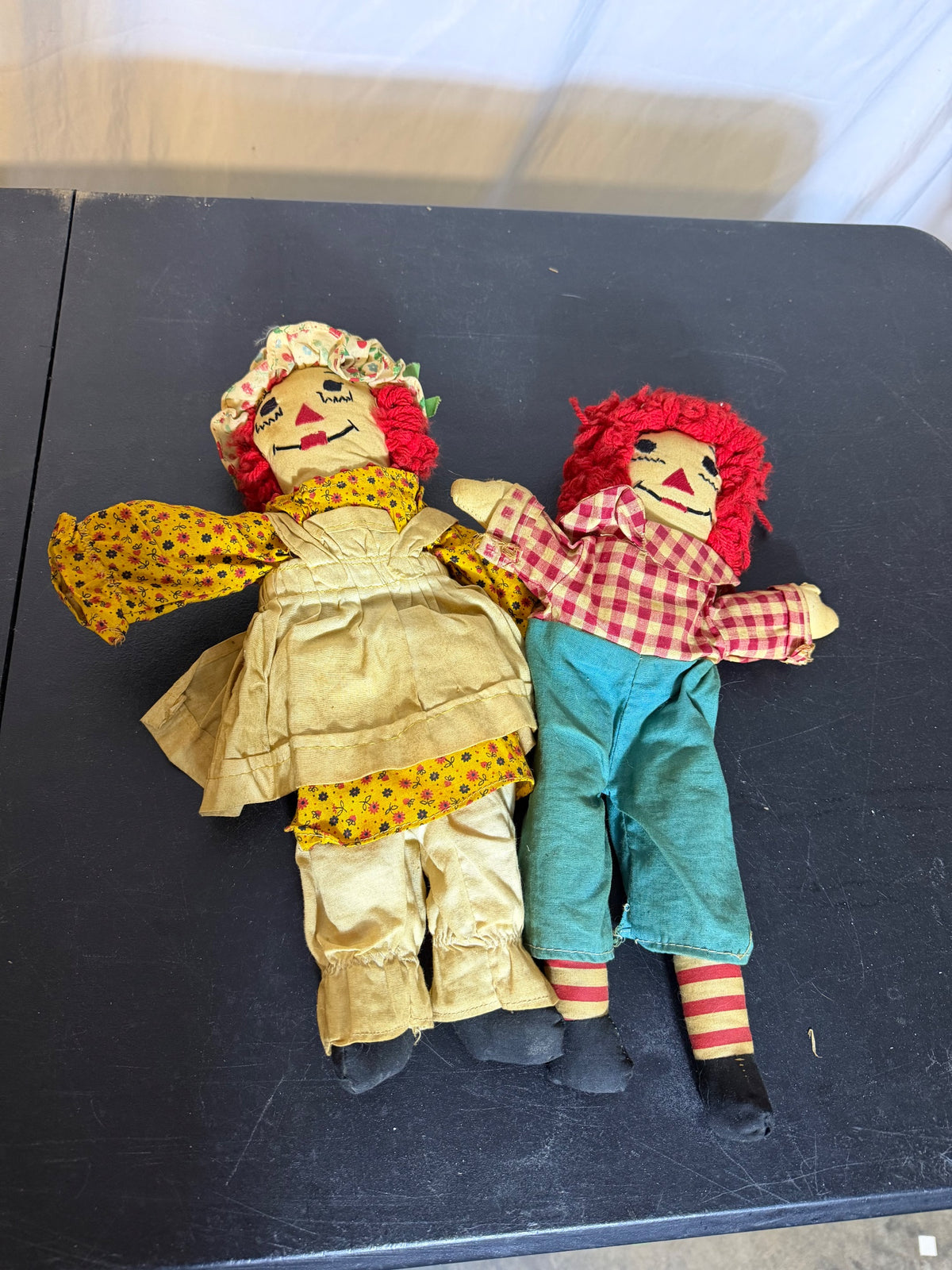 Vintage Raggedy Ann & Andy Style Folk Art Rag Doll Pair - Wormhole Thrift