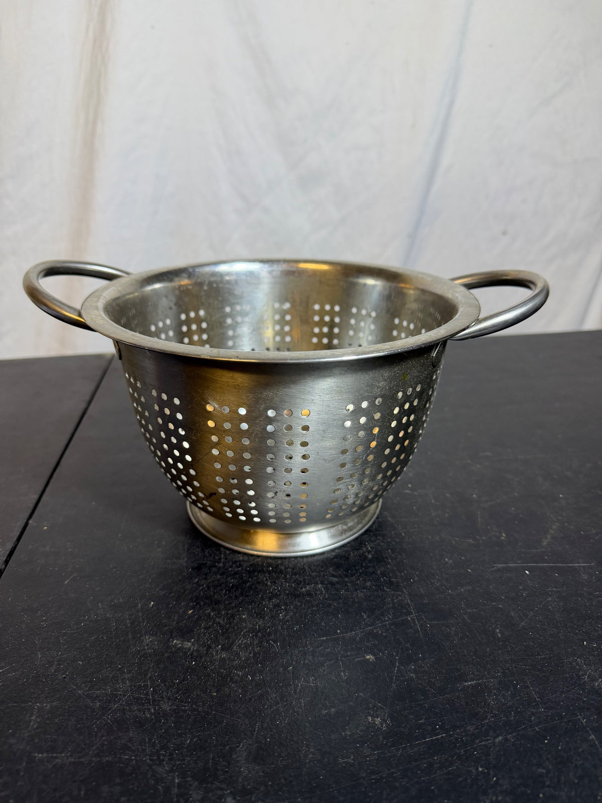 Stainless Steel Colander Strainer with Handles - Approx. 8.25" Diameter - Wormhole Thrift