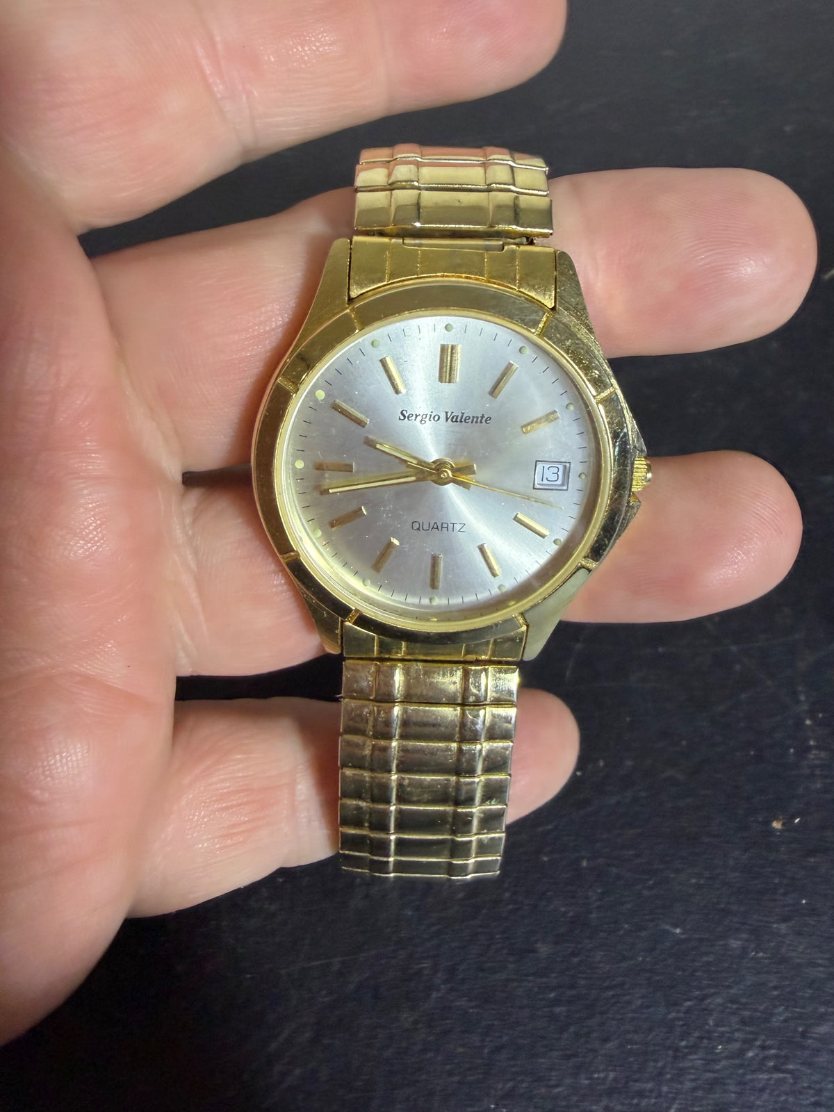 Vintage Sergio Valente Gold Tone Quartz Analog Watch with Date - Wormhole Thrift