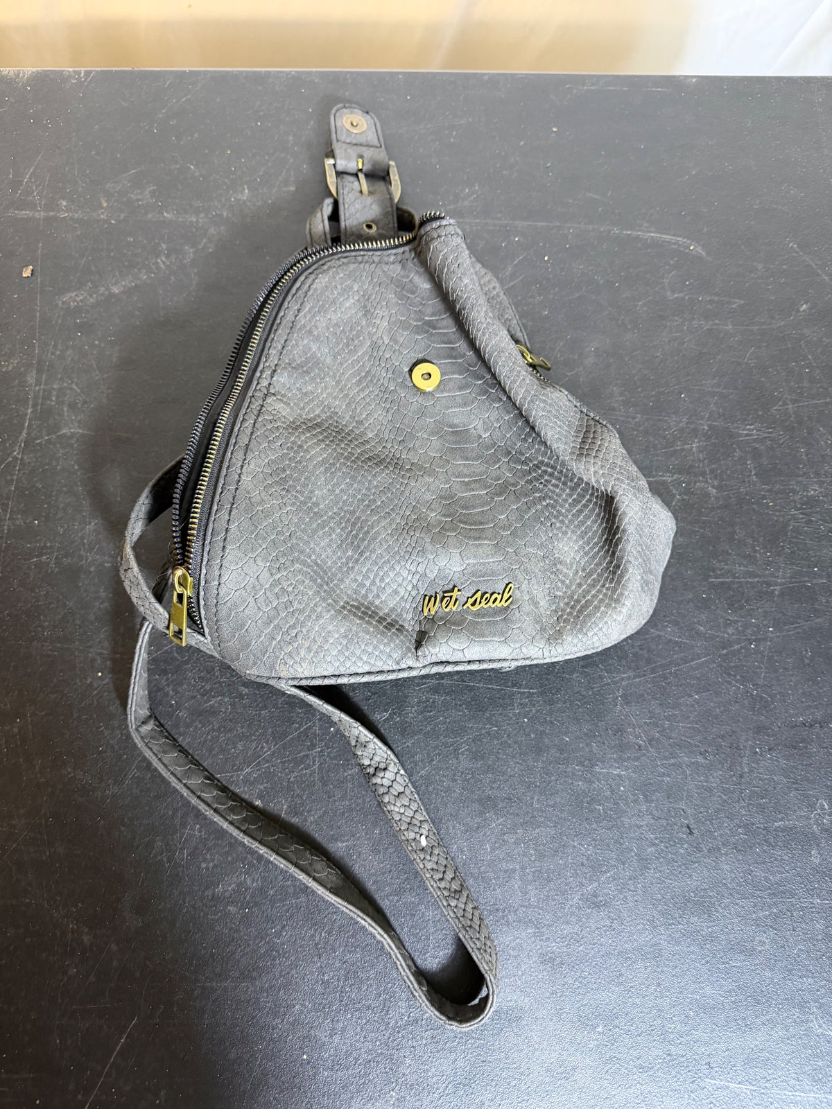 Vintage Wet Seal Grey Snakeskin Faux Leather Mini Backpack Bag - Wormhole Thrift