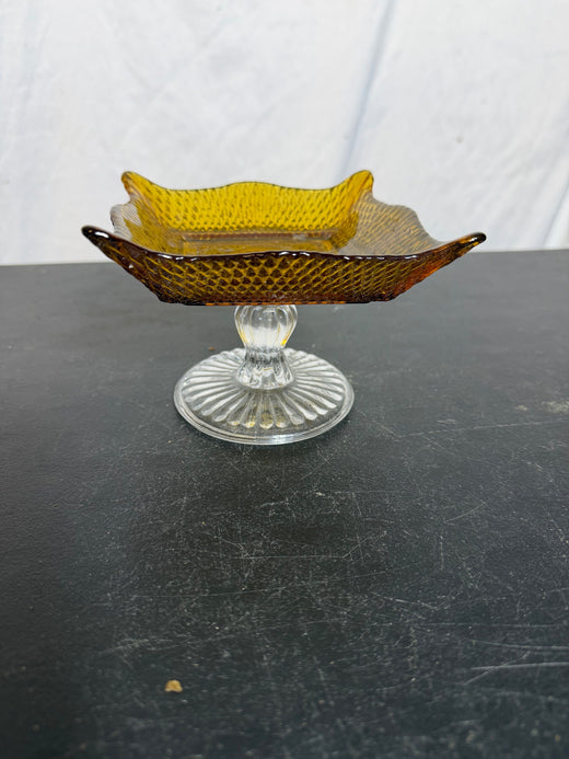 Studio Silversmiths Amber Glass Pedestal Dish Candy Compote - Wormhole Thrift