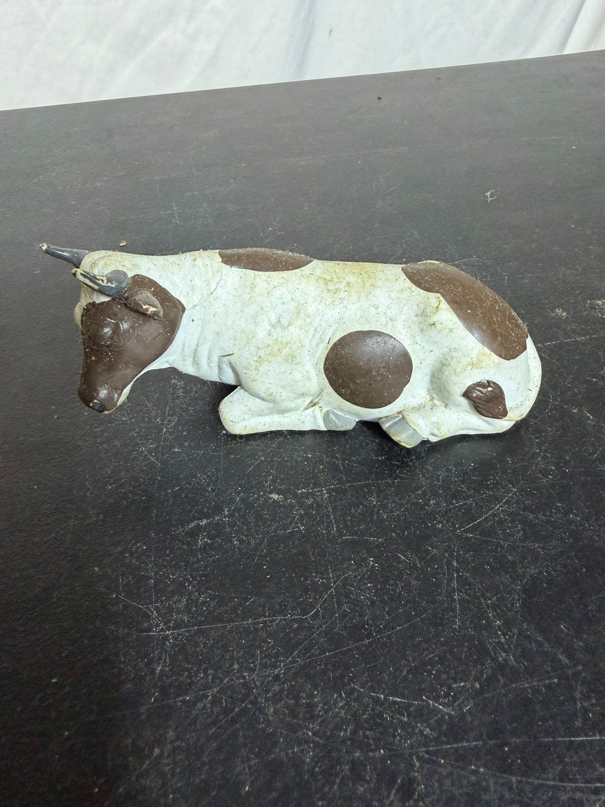 Plastic Bull Farm Animal Toy Figure White Brown Made in China - Wormhole Thrift