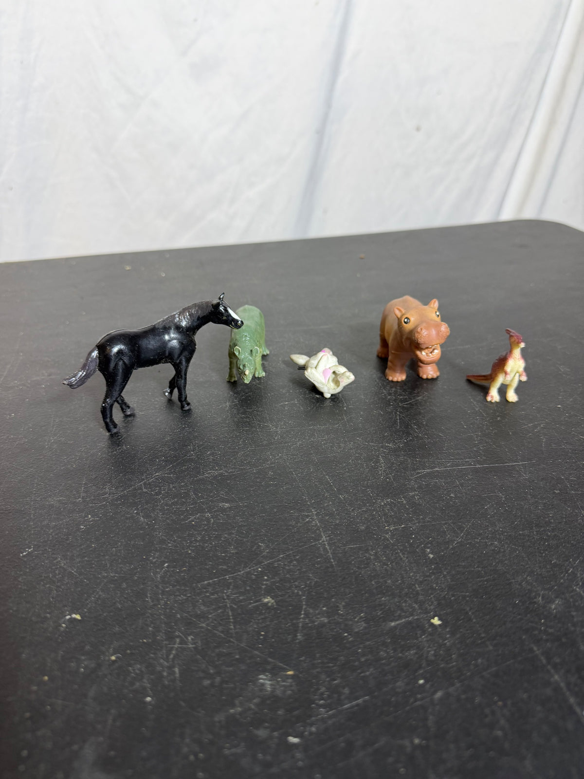 Lot of 5 Plastic Animal & Dinosaur Toy Figures - Jim Benton Rabbit, Hippo - Wormhole Thrift