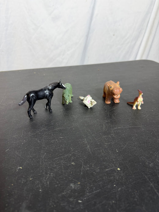 Lot of 5 Plastic Animal & Dinosaur Toy Figures - Jim Benton Rabbit, Hippo - Wormhole Thrift