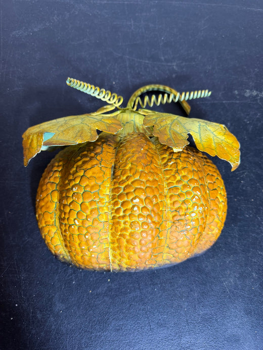 Vintage Style Metal Pumpkin Fall Decor Dish - 6.5" - Wormhole Thrift