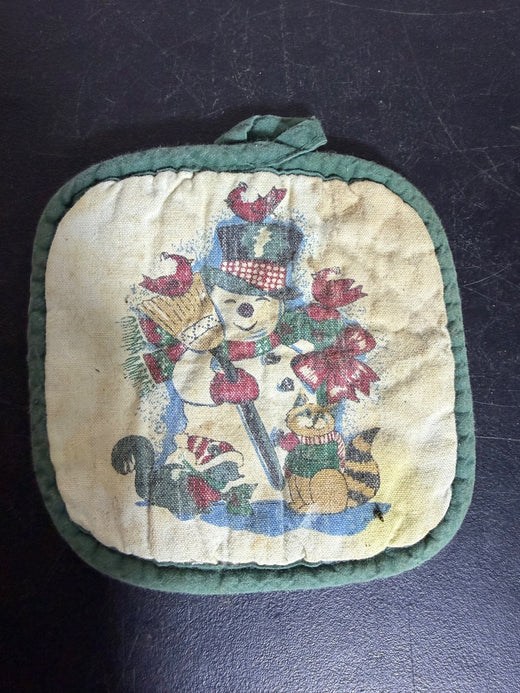 Vintage Christmas Snowman Quilted Pot Holder Kitchen Decor - Wormhole Thrift