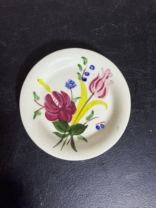 Vintage Hand-Painted Floral Folk Art Small Plate Saucer 4.1" - Wormhole Thrift