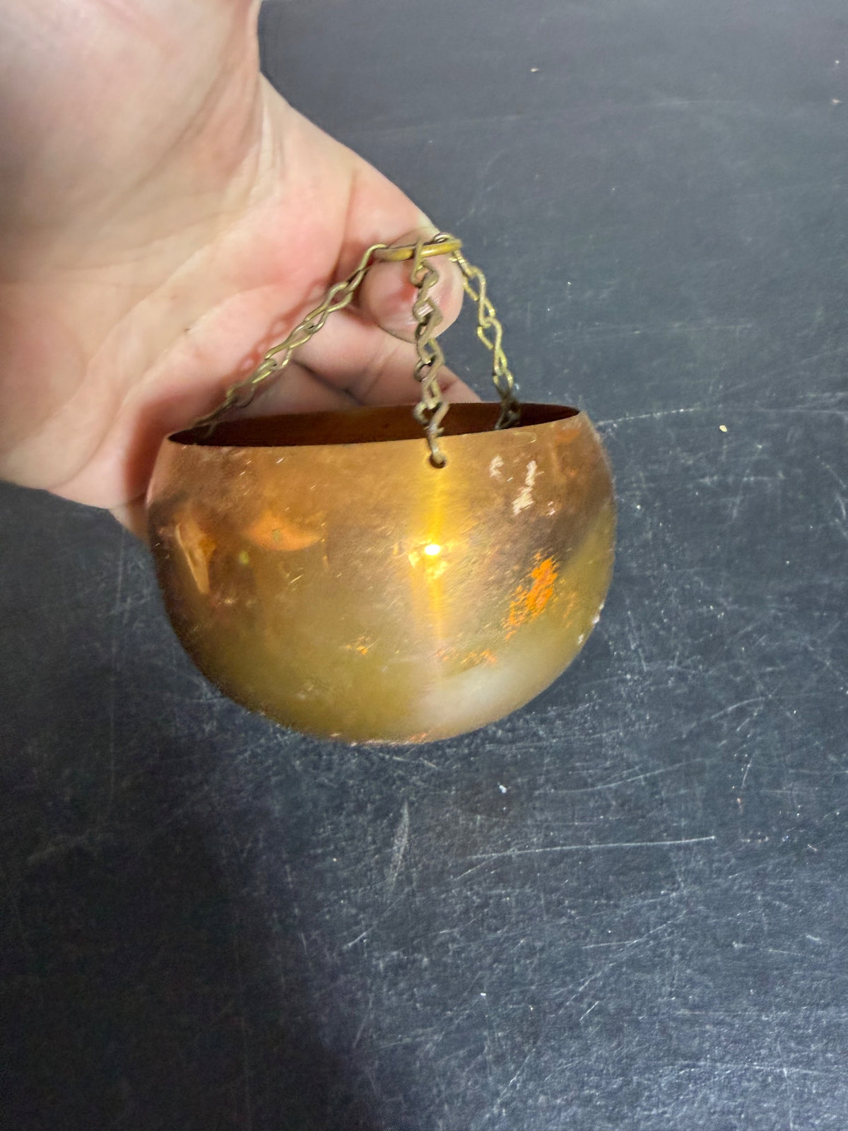 Vintage Coppercraft Guild Copper Hanging Planter Pot with Chain - Wormhole Thrift