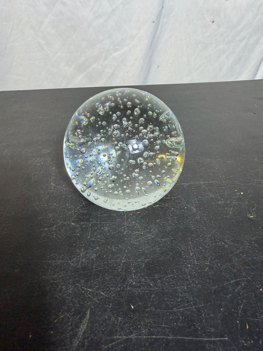 Clear Glass Controlled Bubble Paperweight Sphere - Wormhole Thrift