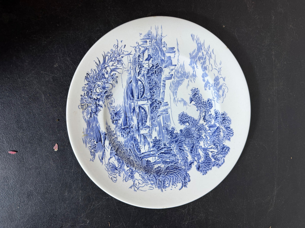Vintage Enoch Wedgwood Countryside Blue Transferware Dinner Plate 10.125" - Wormhole Thrift