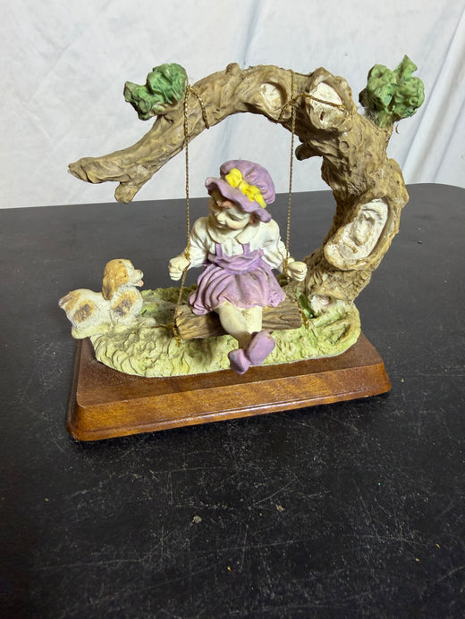 Girl on Swing with Dog Figurine Home Decor Collectible - Wormhole Thrift