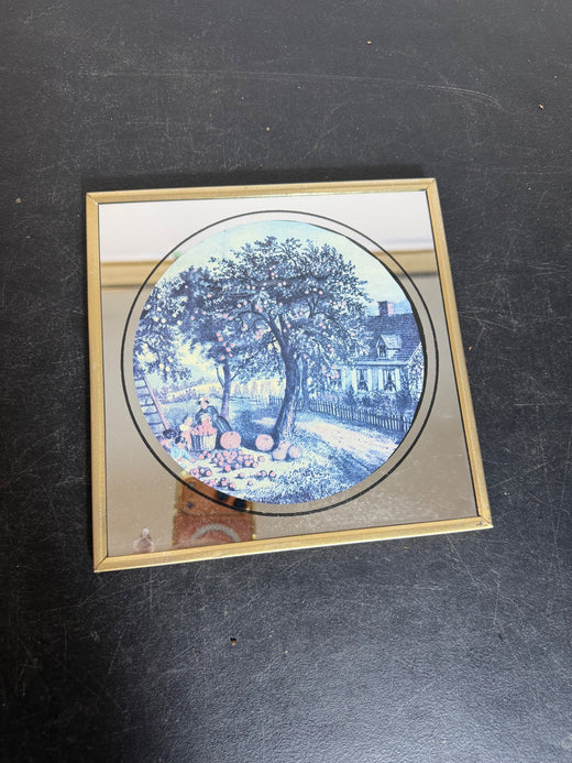 Vintage Style Apple Picking Farmhouse Scene Mirror Wall Decor 7.5" - Wormhole Thrift