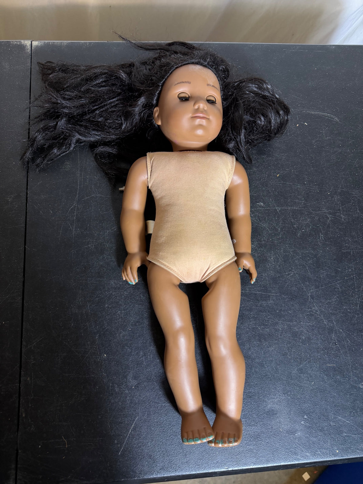 American Girl Doll Dark Skin Black Hair 18" Tall with Tan Bodysuit - Wormhole Thrift