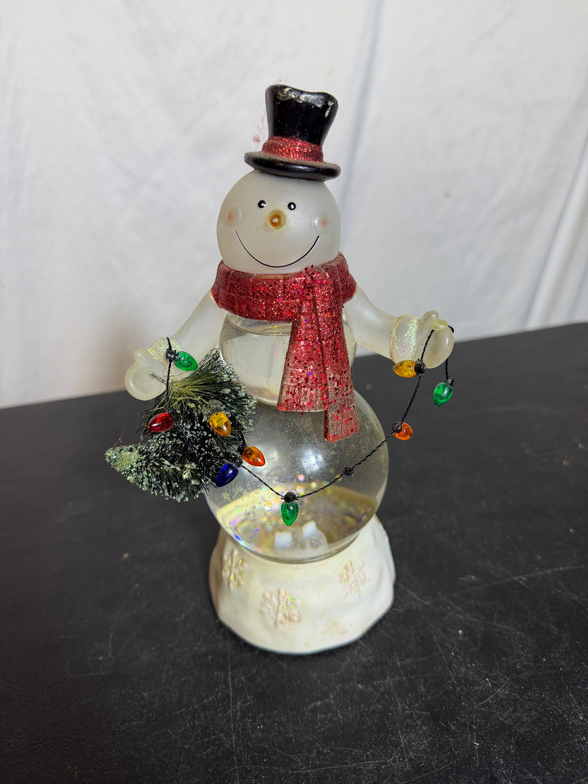 Snowman Glitter Globe Christmas Decoration with Lights - 8.25" Tall - Wormhole Thrift