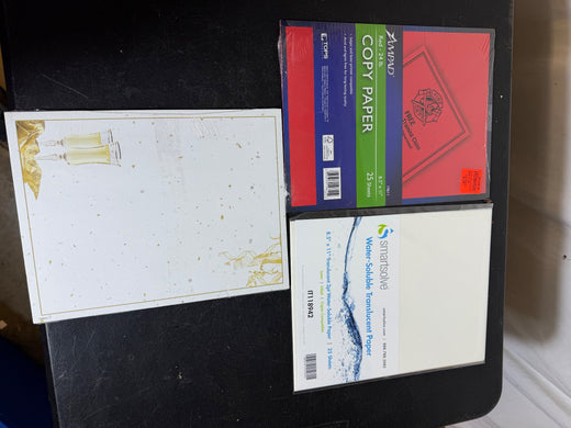 Lot of 3 Specialty Papers: Domtar Design, SmartSolve Water-Soluble, Ampad Copy - Wormhole Thrift