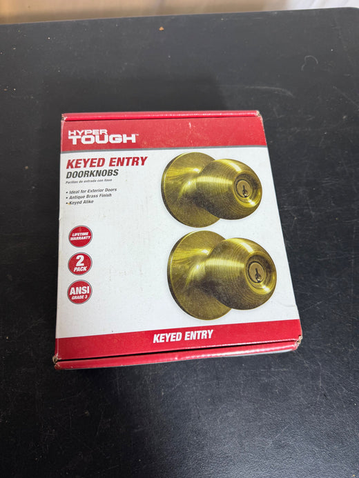 Hyper Tough Keyed Entry Doorknobs 2-Pack Antique Brass Finish ANSI Grade 3 - Wormhole Thrift
