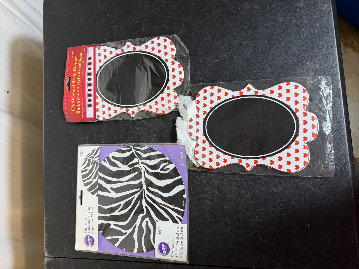 Wilton Chalkboard Banner & Zebra Doilies Party Decor Lot - Wormhole Thrift