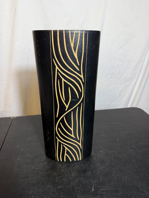 World Market Black & Gold Carved Abstract Decorative Vase 12.5" Tall - Wormhole Thrift