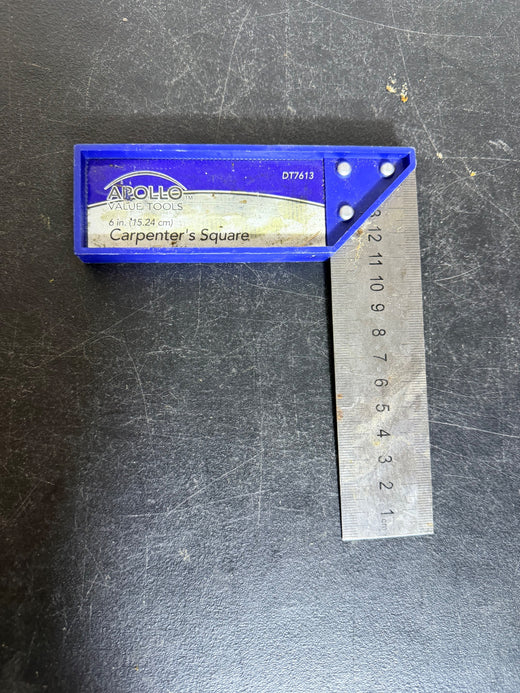 Vintage Apollo Value Tools 6" Carpenter's Square DT7613 - Blue Metal Ruler - Wormhole Thrift