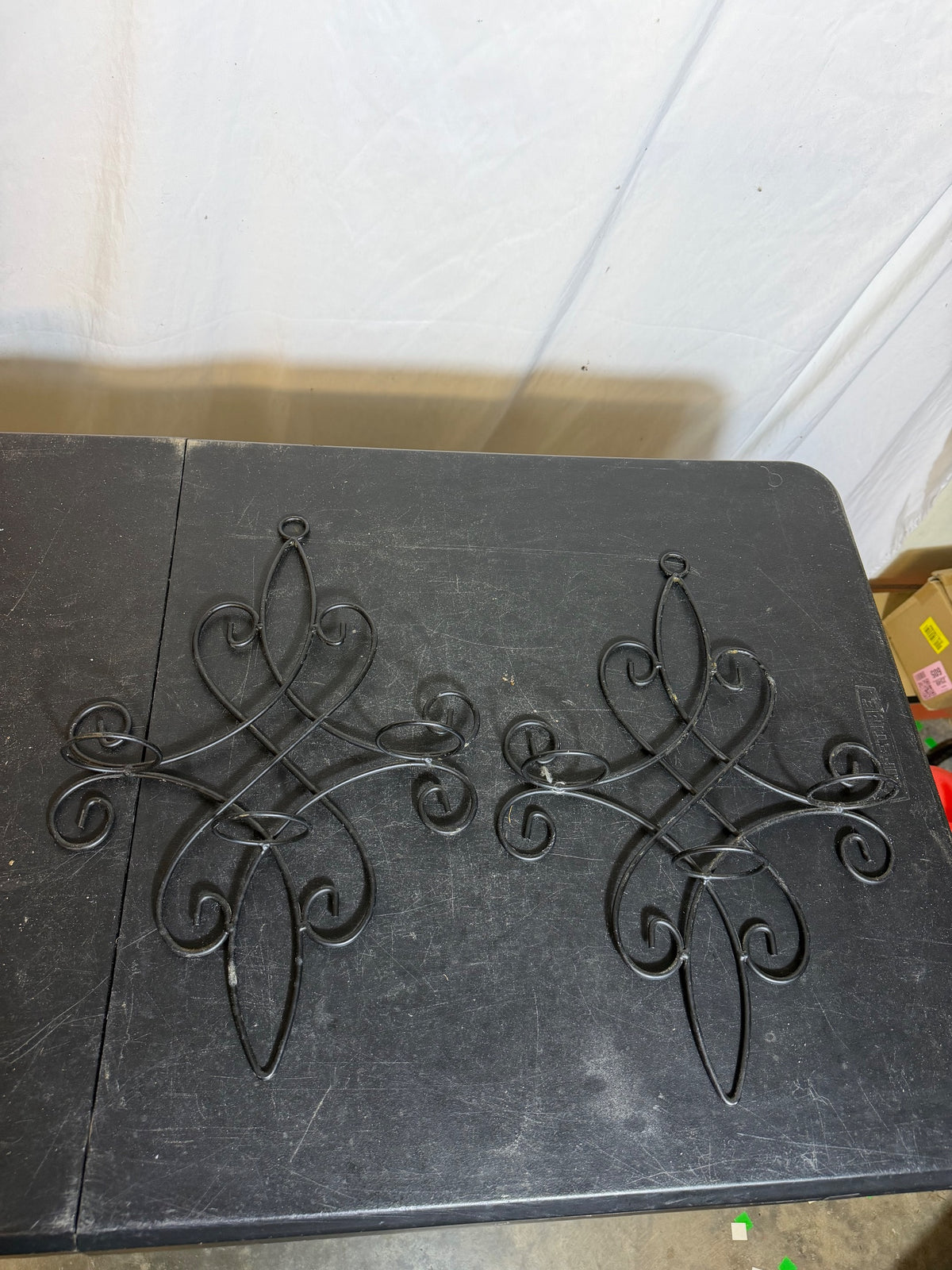 Pair Black Metal Ornate Scroll Wall Decor Sconces 17.5" x 11.5" - Wormhole Thrift