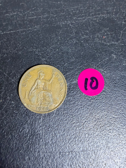 Vintage 1946 Great Britain One Penny Coin - King George VI Britannia - Wormhole Thrift