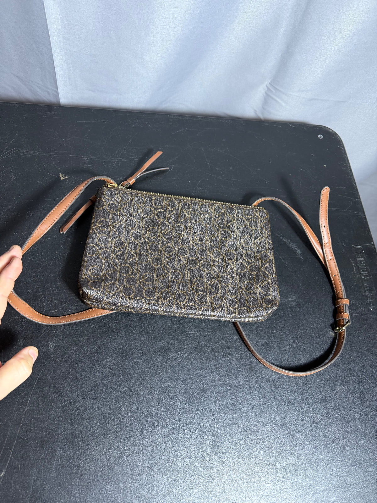 Calvin Klein Brown Monogram Double Zip Crossbody Bag - Wormhole Thrift
