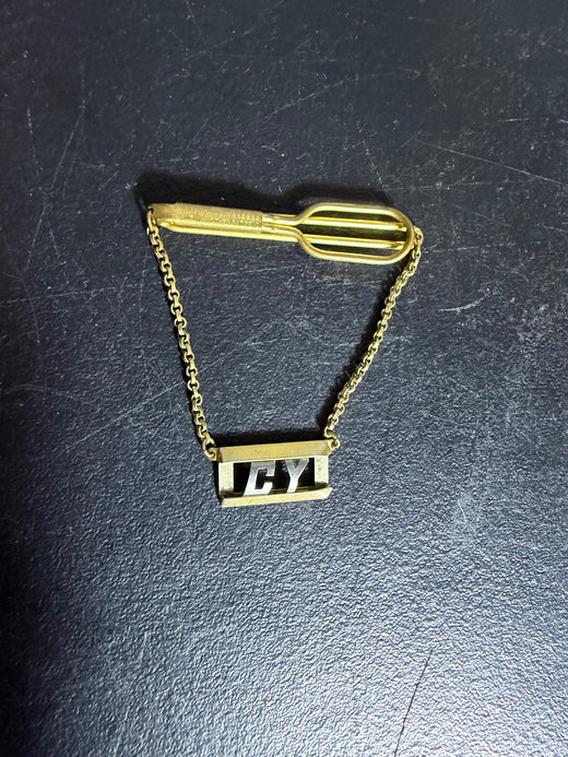Vintage Swank Gold Tone Tie Clip with CY Initials & Chain - Wormhole Thrift